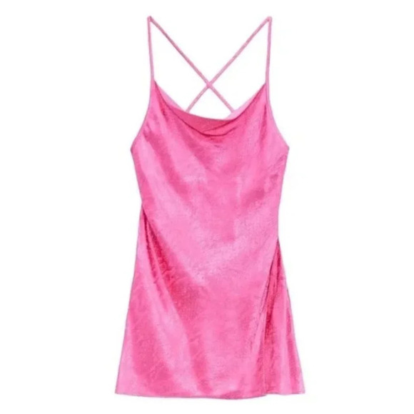 Zara  Jacquard Animal Detail Slip Mini Dress Hot Pink Sz Small NWT - Picture 3 of 12